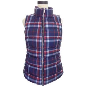 Tommy Hilfiger Blue Red Plaid Zippered Vest Sleeveless Full Zip Puffy Jacket S